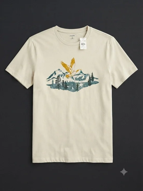 New with Tags J.Crew Nature Graphic T-Shirt - Size Medium - Beige/Cream