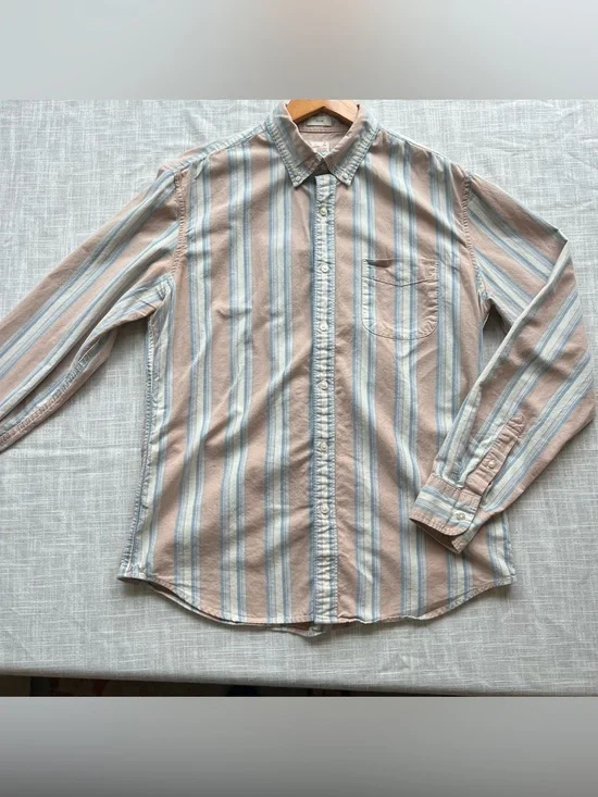 J. Crew Organic Cotton Broken-in Oxford Striped Dusty Pink Blue & White
