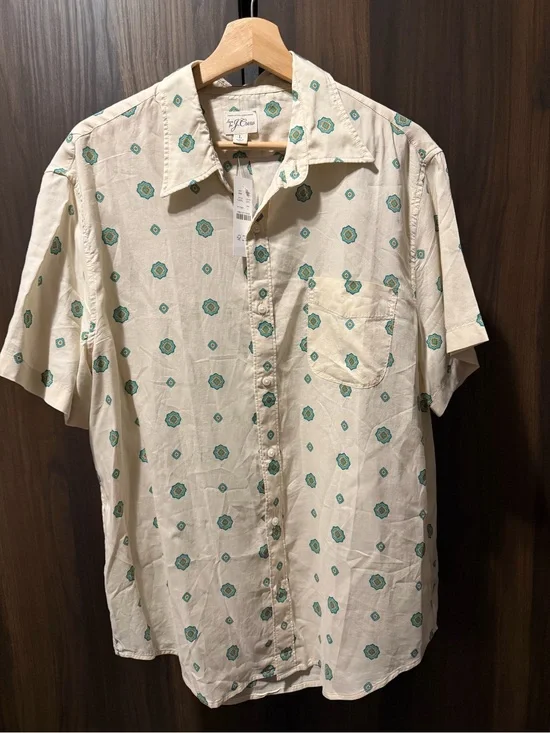 J.Crew TENCEL lyocell Shirt Point Collar Calais Foulard Green Medallion Tile L