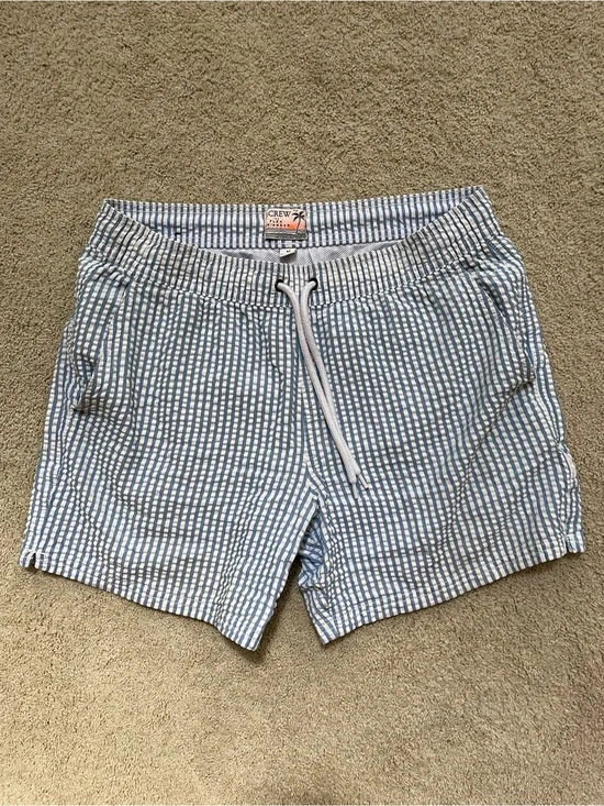 J. Crew Light Blue White Seersucker Drawstring Hybrid Shorts