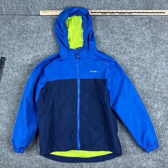 Eddie Bauer Windbreaker Jacket Boys M Blue Hooded Lightweight‎ Zip Up