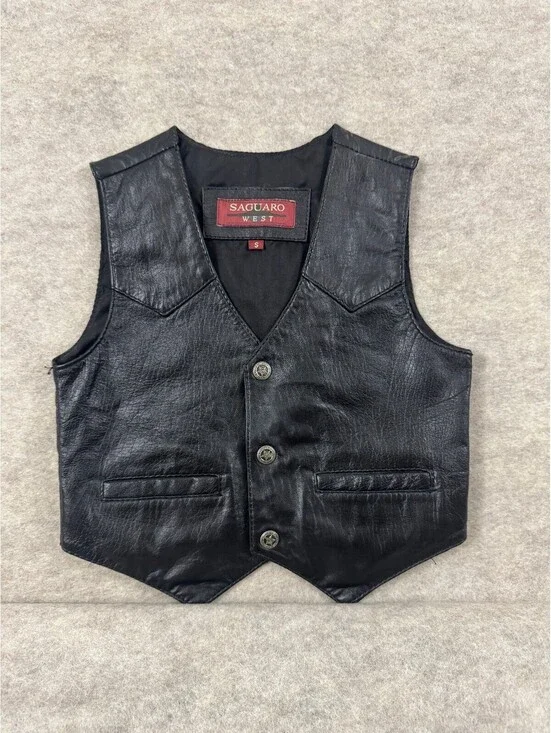 Children's Saguaro West Black Leather Vest Size Small
