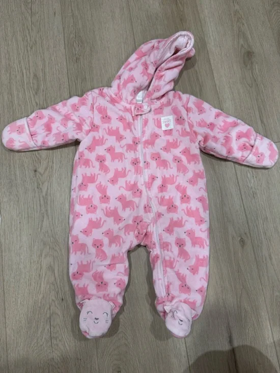 Carter's Pink Hooded Fleece Baby One-Piece with Fox Print