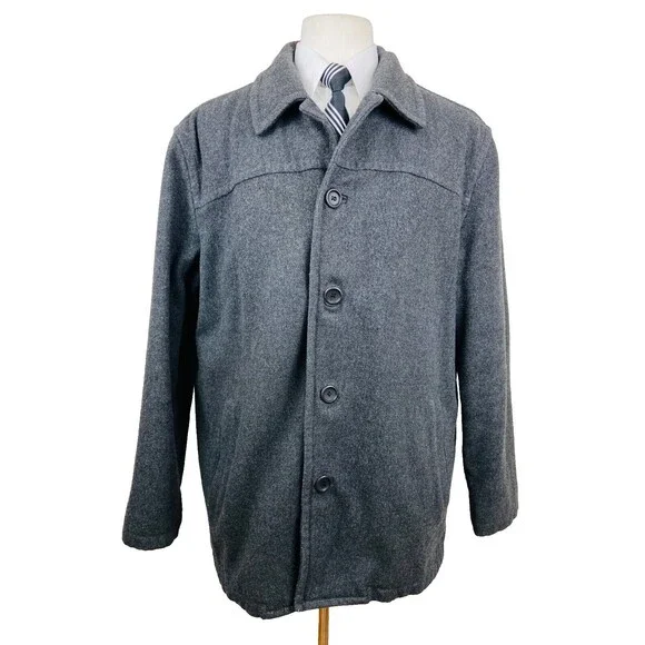 J CREW Mens Large Solid Gray Soft Wool Nylon Overcoat Jacket
