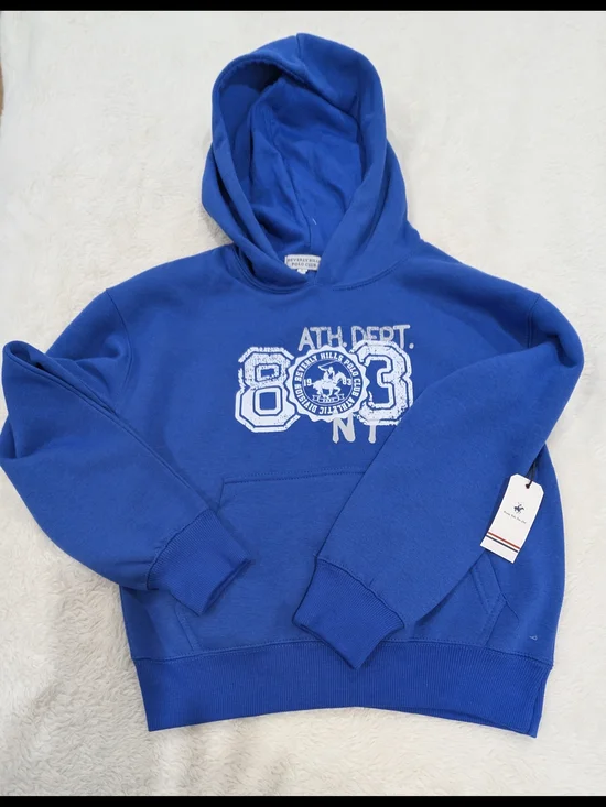 Beverly Hills Polo Club Blue Hooded Sweatshirt with White Chest Graphic
