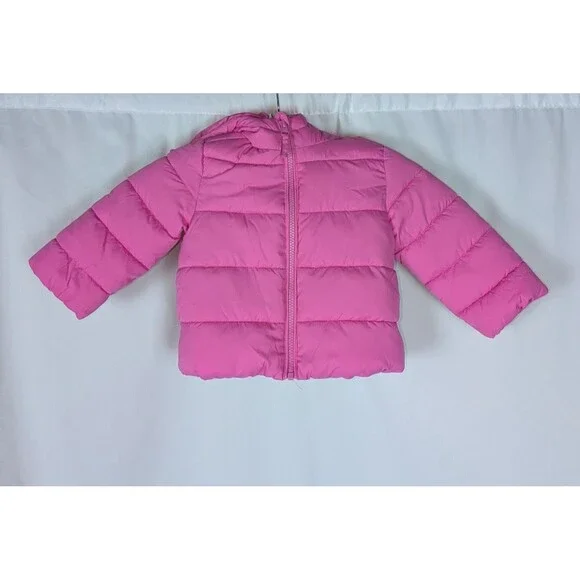 The Children's Place Puffer Jacket 18 24 Month Girl's Pink Hooded Pockets Zipper