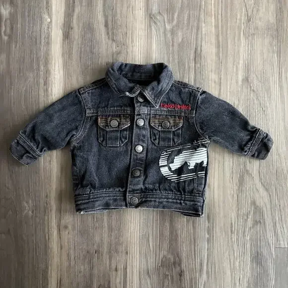Vintage Y2K Ecko Unlimited Denim Jacket Size 9M Kids Boys Washed Black