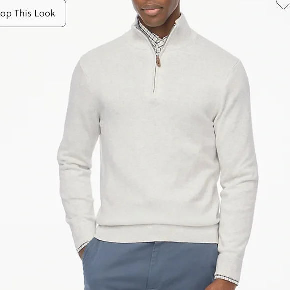 J crew heather mist Cotton half-zip sweater