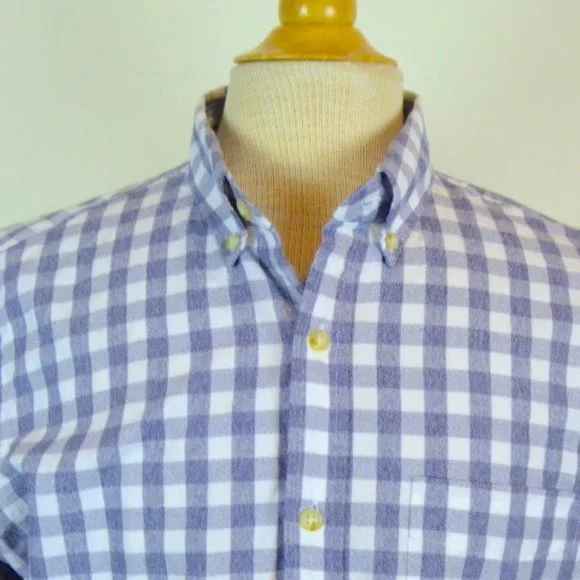 J Crew shirt navy blue white check plaid button down collar long sleeve M NWT