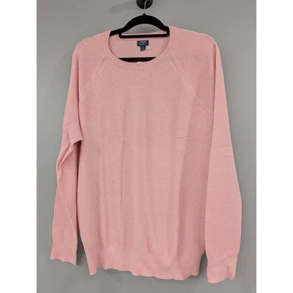 NEW LIGHTWEGIHT J Crew Mens PINK Waffle Knit Crewneck Sweater BABY SHOWER‎
