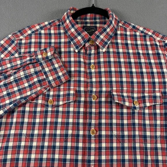 J.Crew Mens Plaid Flannel Shirt Red Blue Herringbone Button Down Size M A9407