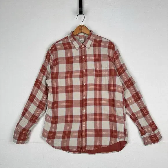 J.Crew Shirt Men’s L Double Weave Slim Fit Plaid Shirt‎ Burnt Orange Red