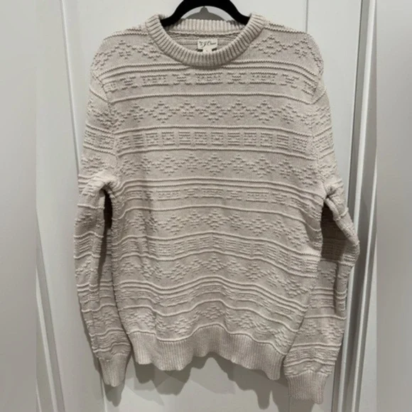 J. Crew Cable Knit Sweater cream fisherman style L classic prep nautical coastal