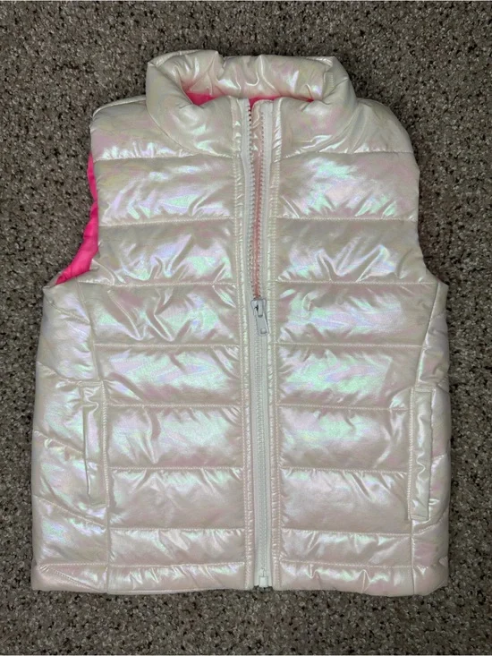 Ideology Kids Iridescent White Puffer Vest with Pink Lining 4T