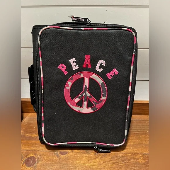 Tech gear black and pink camo peace large 3 ring binder zipper school