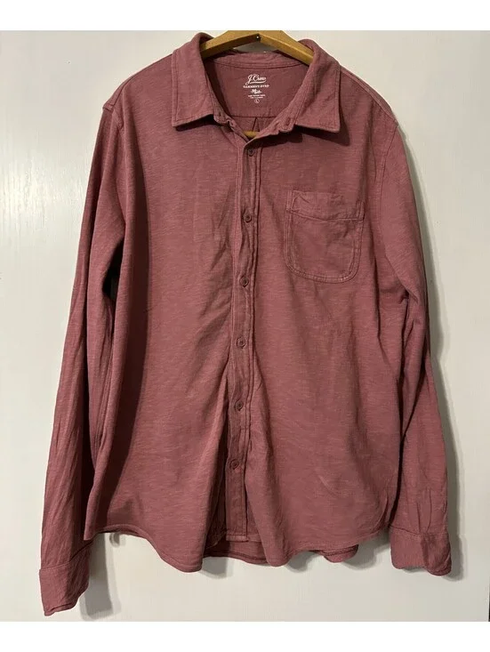 J Crew Men's Garment Dyed Slub Long Sleeve Button up Shirt L light burgundy