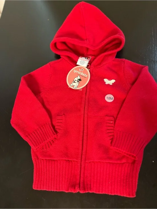 Sprockets Vintage Mervyn’s Embroidered Red Full Zip Hood Sweater 18mdiscontinued