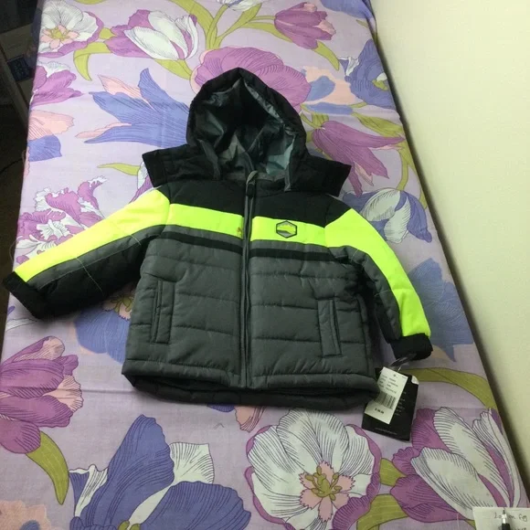 NWT London Fog toddler Boy Water resistant puffy Jacket Gray/Black