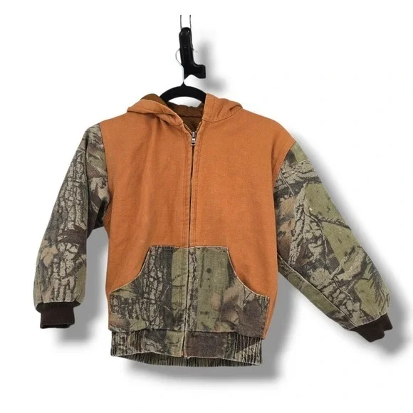 Outdoor Habitat Hooded‎ Jacket Canvas Camo Hunting Outdoors Full Zip Warm Kids