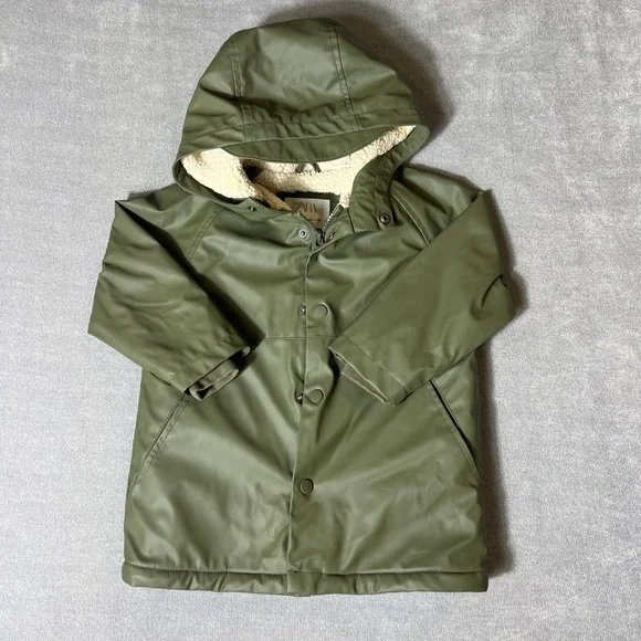 Zara Baby Olive Green Hooded Raincoat Faux Shearling Lined 18-24 Months