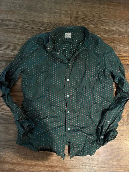 J.Crew Men's Green Printed Long-Sleeve Button-Down Shirt