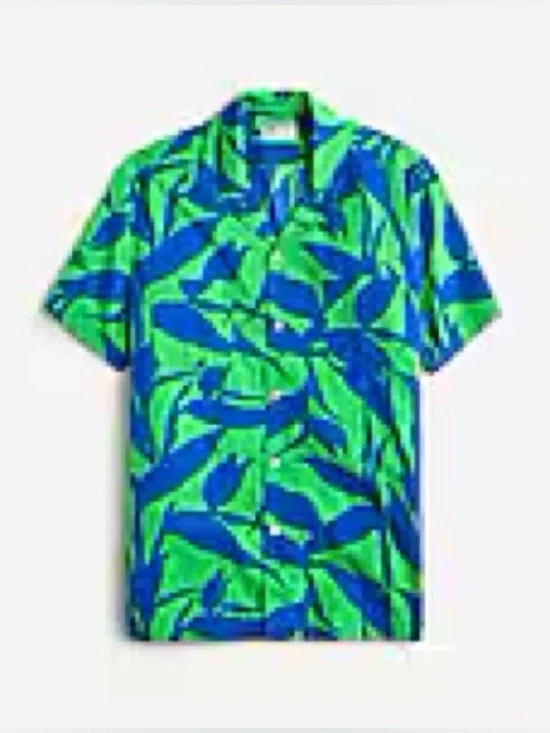 Short-sleeve slub cotton camp-collar shirt in print