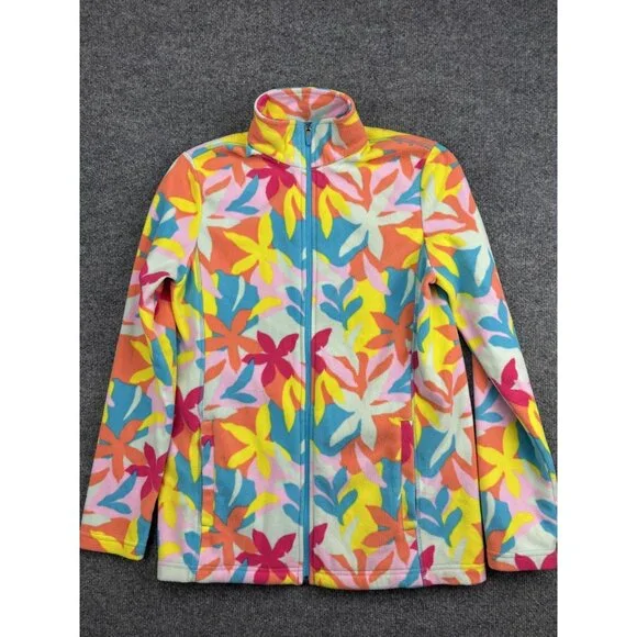 Lands' End Fleece Jacket Girls‎ Small 6-8 Multicolor Floral Full Zip Youth Warm