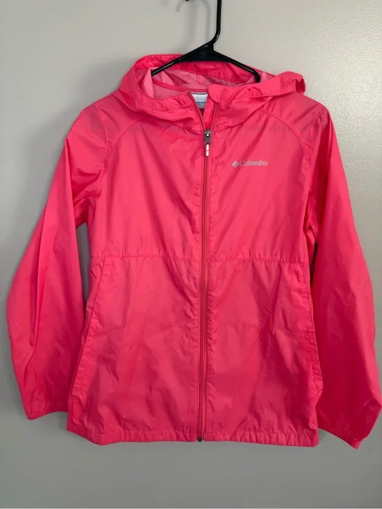 Columbia Girls' Coral Hooded Windbreaker Rain Jacket Front Zip Youth XL (18/20)