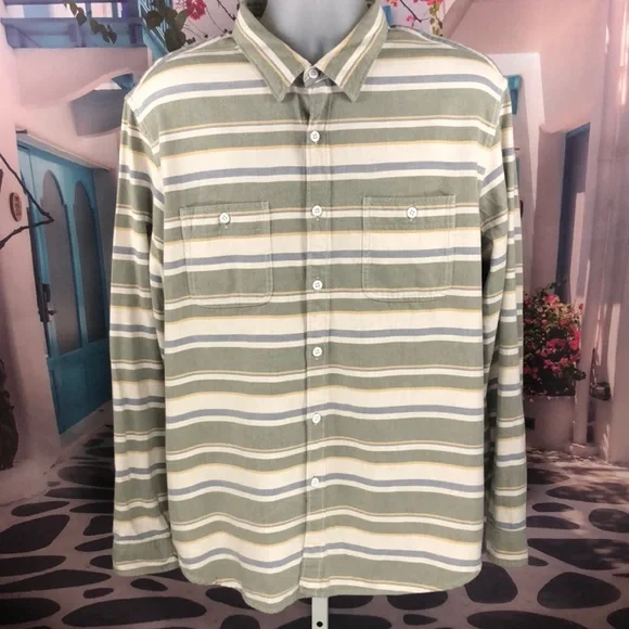 J Crew Green Striped Button Down