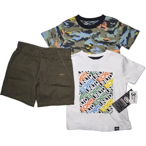 Ecko Unltd Baby Boy 24 Mos 3pc Shorts Shirt Outfit Set‎ Green White Camo