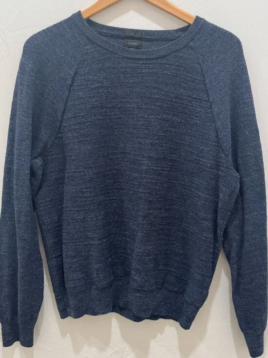 J.Crew Slim Fit Crewneck Sweater Men Size L Navy Heather 100% Cotton Raglan