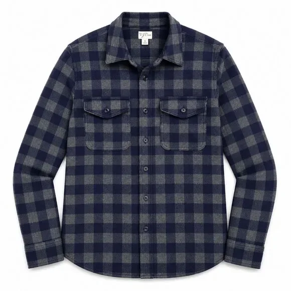 J.Crew Sea Board Soft Knit Shirt Size Small Buffalo Plaid Button Down Pockets