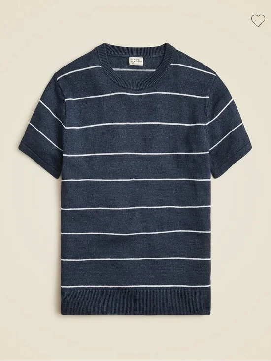 J. Crew Men’s Navy and White Striped Short Sleeved Linen Sweater NWOT