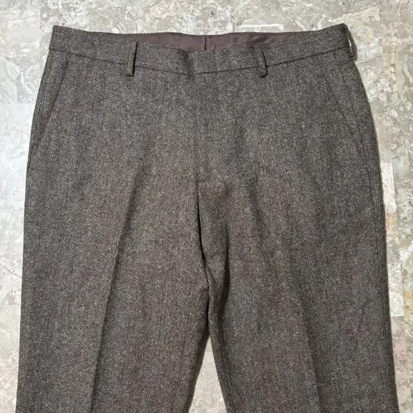 J Crew Pants Mens 34x32 (fits 36x32) Brown Wool English Tweed Dress Slacks