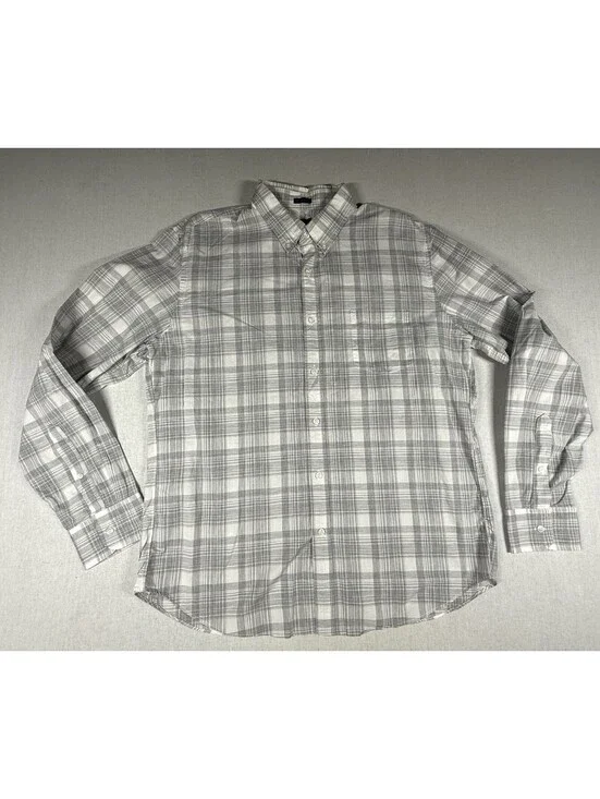 J Crew Slim Button Down Shirt Men Sz XL Gray Window Pane Long Sleeve 100% Cotton