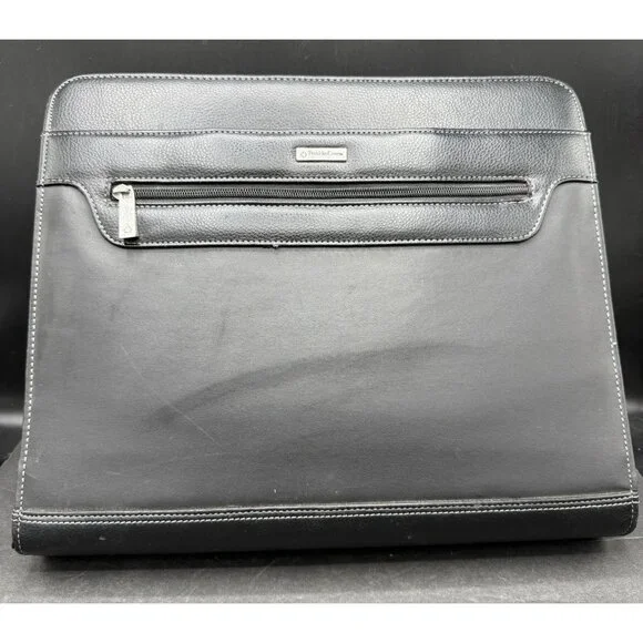 Franklin Covey Black Leather Day Planner Binder Organizer Handles Zipper