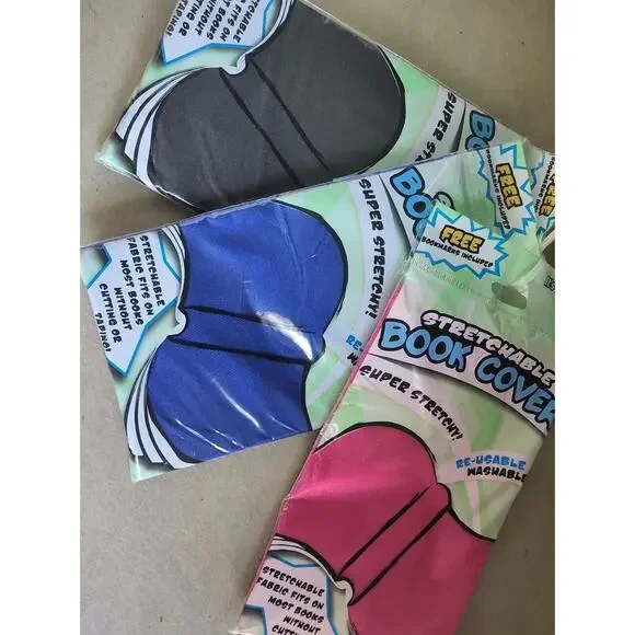 It's Academic Stretchable Book Cover New Set Of 3 Pink Blue & Black