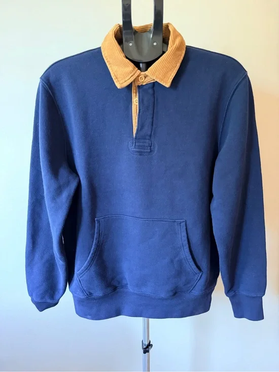 J. Crew Navy and Tan Corduroy-Trim Pullover