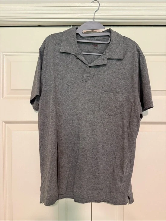 J. Crew Mens Heather Gray Short Sleeve Polo with Chest Pocket