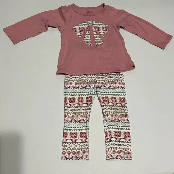 First Impressions Christmas pattern pink girls 2 piece set size 24 months