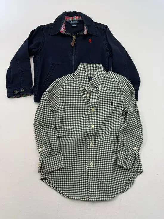 Ralph Lauren Toddler Bundle Size 4 Navy Chore Jacket & Green Gingham Button Down