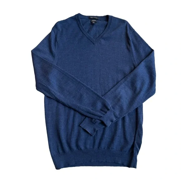 J Crew Mens Navy Blue Wool V-Neck Pull Over Sweater‎ Size M
