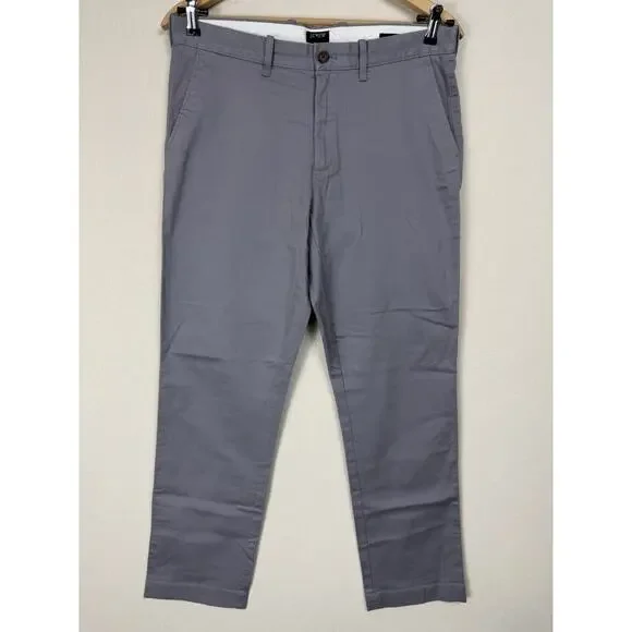 J Crew Mens Pants 33x32‎ Straight Gray Flex Chino Stretch Pockets Casual Cotton