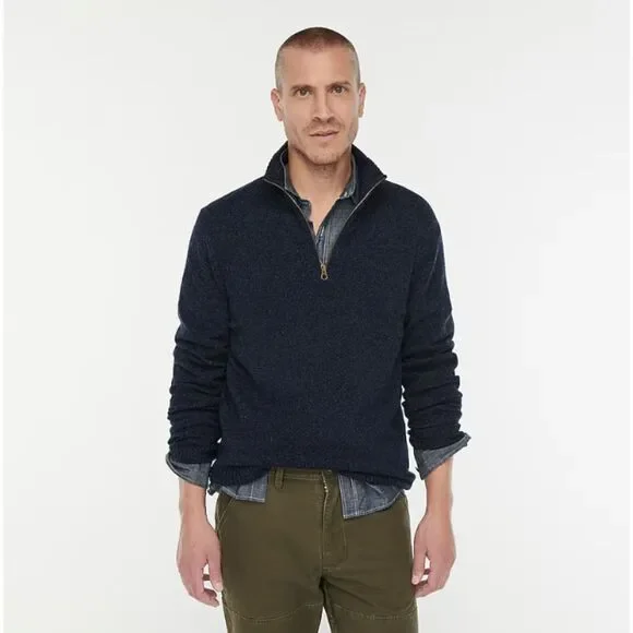 J Crew Rugged 1/2 Zip Blue Merino Wool Blend Sweater Pullover Layering M