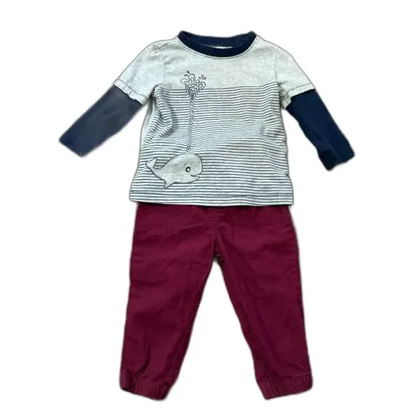 Toddler Boys Outfit Okie Dokie Layered Tee & Garanimals Joggers‎ Size 18 Months