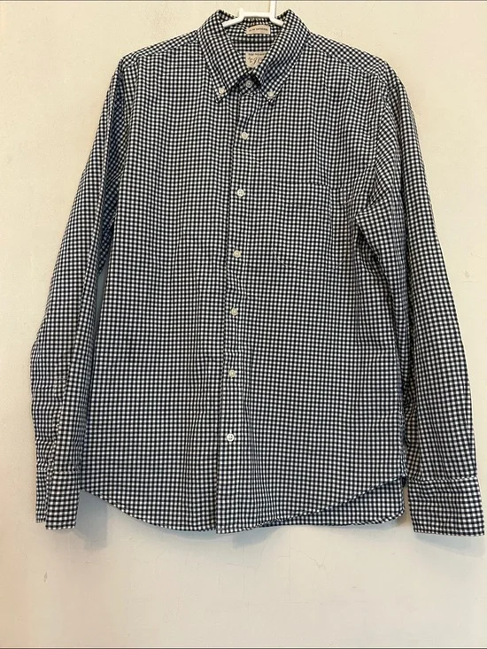 J Crew Classic Navy & White Gingham Button-Down Shirt Size M EUC