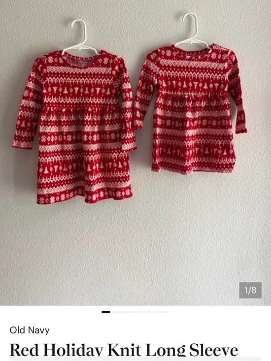 Sisters Matching CUTE Red Holiday Knit Long Sleeve Dresses - Matching 4T & 2T