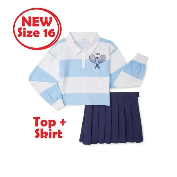 New Girl's Size 16 School uniform preppy rugby top and pleated skirt 2 piece New