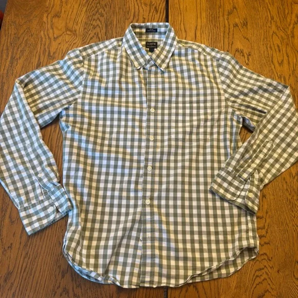 J‎ Crew Performance Slim untucked plaid gingham Checkered Button-Up Shirt