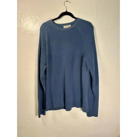 J‎ Crew Sweater Mens 2XL Blue Cotton Ribbed Crewneck Heritage Fisherman Cabin